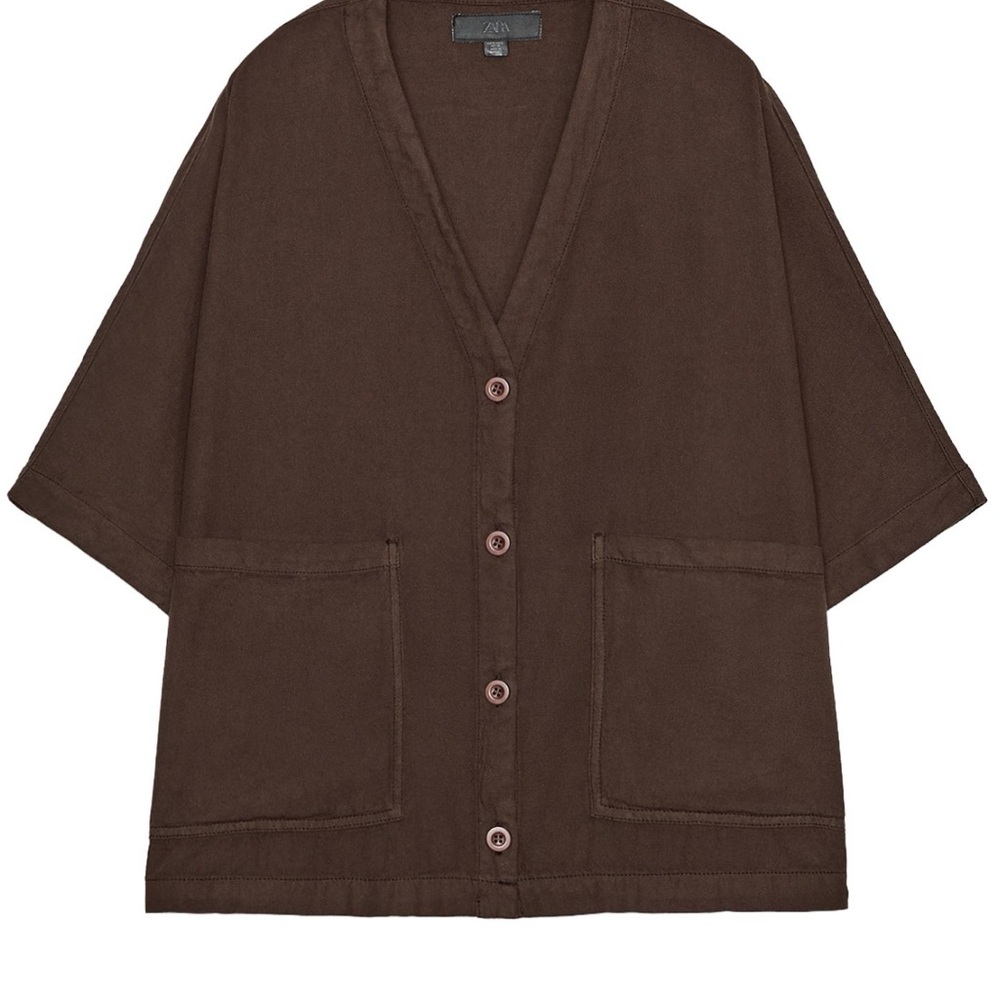 Zara Chocolate Brown V-Neck button up top
